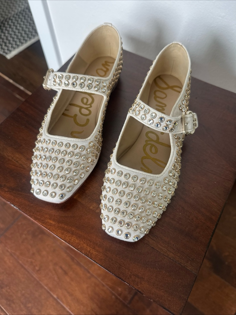 Sam Edelman Ivory Jeweled Mary Jane Flats